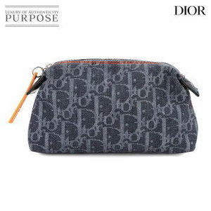 Christian Dior Trotter Pouch denim leather Navy Blue orange
